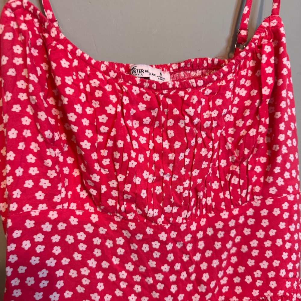 Hollister Womens Red White Ditsy Floral Cutout Smocked Back Summer Romper Size M - Picture 6 of 6
